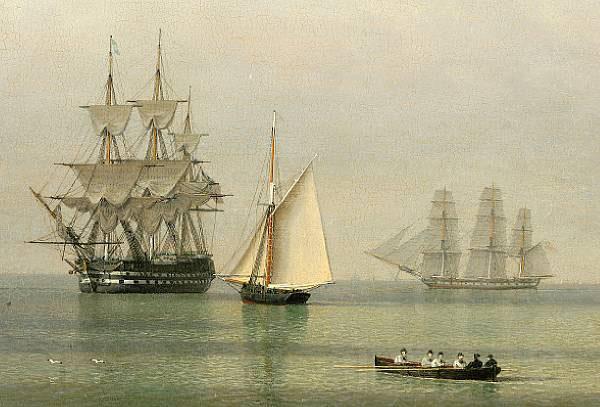 John ward of hull Warships on a calm sea France oil painting art